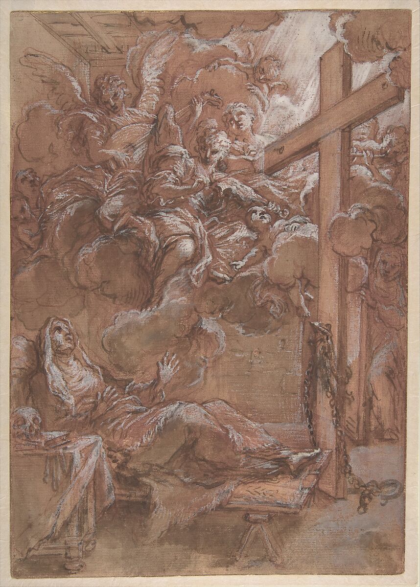 The Ecstacy of the Blessed Giacinta Marescotti, Giuseppe Passeri (Passari) (Italian, Rome 1654–1714 Rome), Pen and brown ink, brush with brown and red wash, over red chalk, highlighted with white gouache 