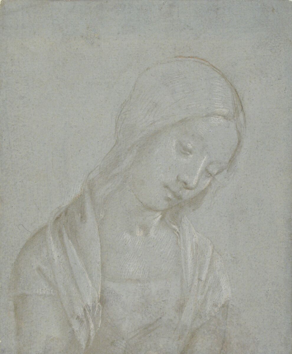 Bust of a Young Woman, Attributed to Piero di Cosimo (Piero di Lorenzo di Piero d'Antonio) (Italian, Florence 1462–1522 Florence), Metalpoint, highlighted with white gouache, on blue-gray prepared paper