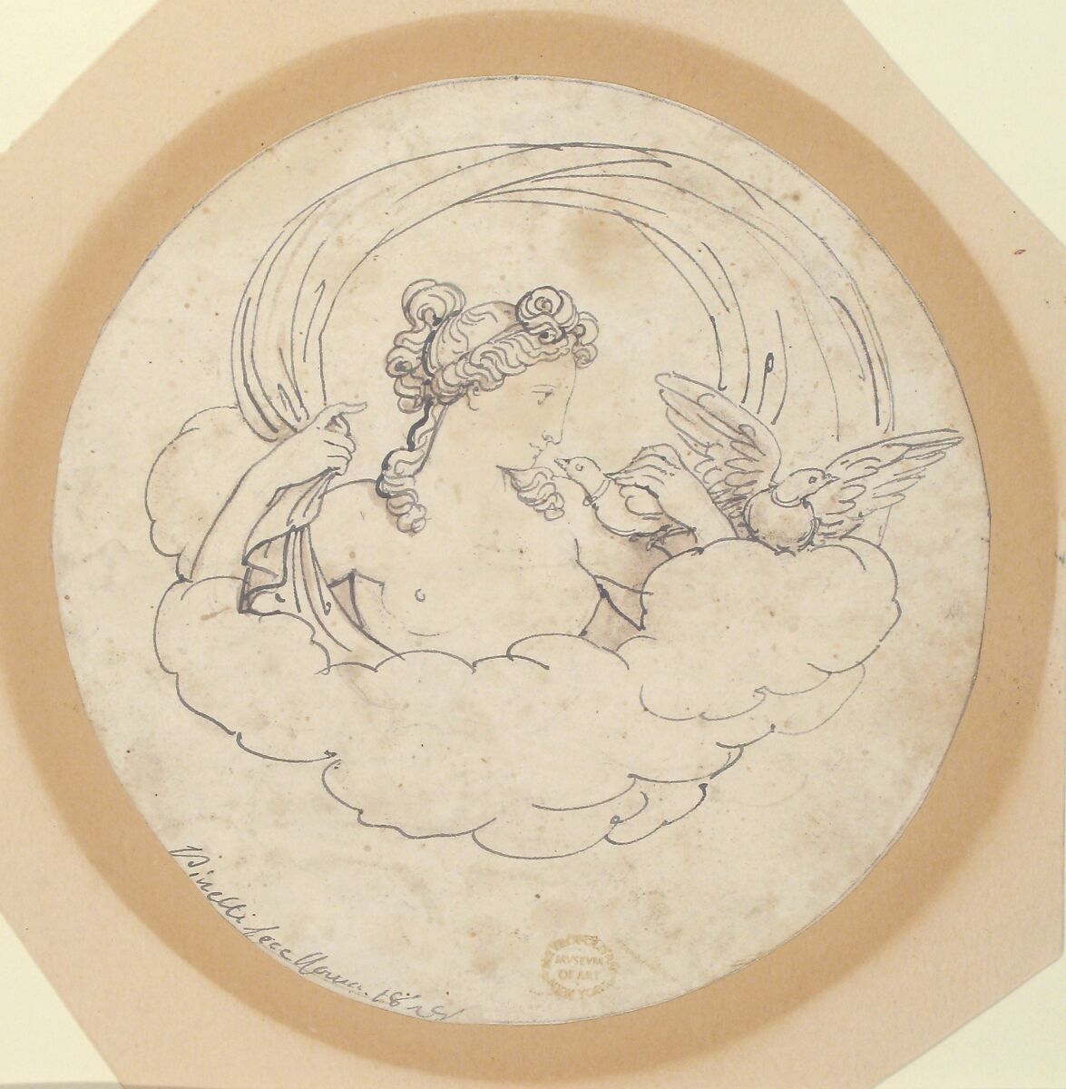 Venus with Doves, Bartolomeo Pinelli (Italian, Rome 1781–1835 Rome), Pen and ink, brush and brown wash