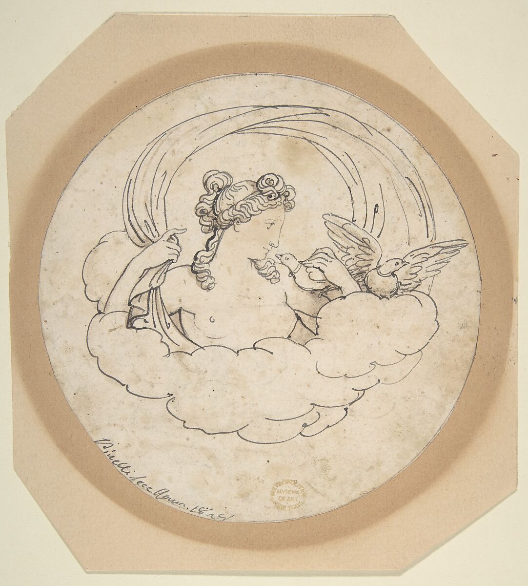 Venus with Doves, Bartolomeo Pinelli (Italian, Rome 1781–1835 Rome), Pen and ink, brush and brown wash 