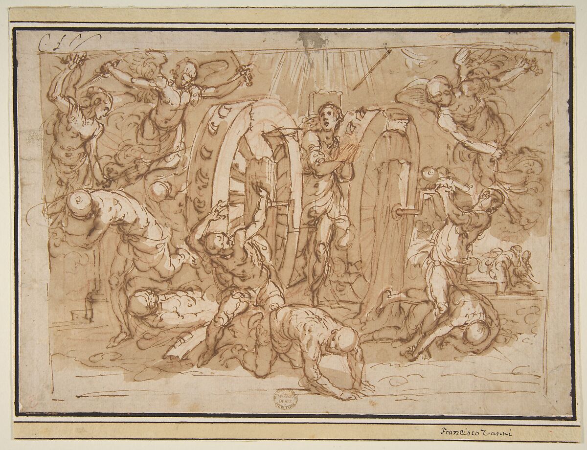 The Martyrdom of St. Catherine of Alexandria, Bernardino Poccetti (Italian, San Marino di Valdelsa 1548–1612 Florence), Pen and brown ink, brush and brown wash, over red chalk 