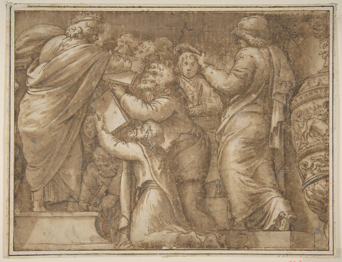 Historical Scene, After Polidoro da Caravaggio (Italian, Caravaggio ca. 1499–ca. 1543 Messina), Pen and brown ink, brush and brown wash 