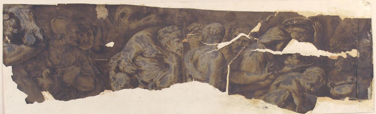 Roman Procession, After Polidoro da Caravaggio (Italian, Caravaggio ca. 1499–ca. 1543 Messina), Pen and brown ink, brush and brown wash, highlighted with white