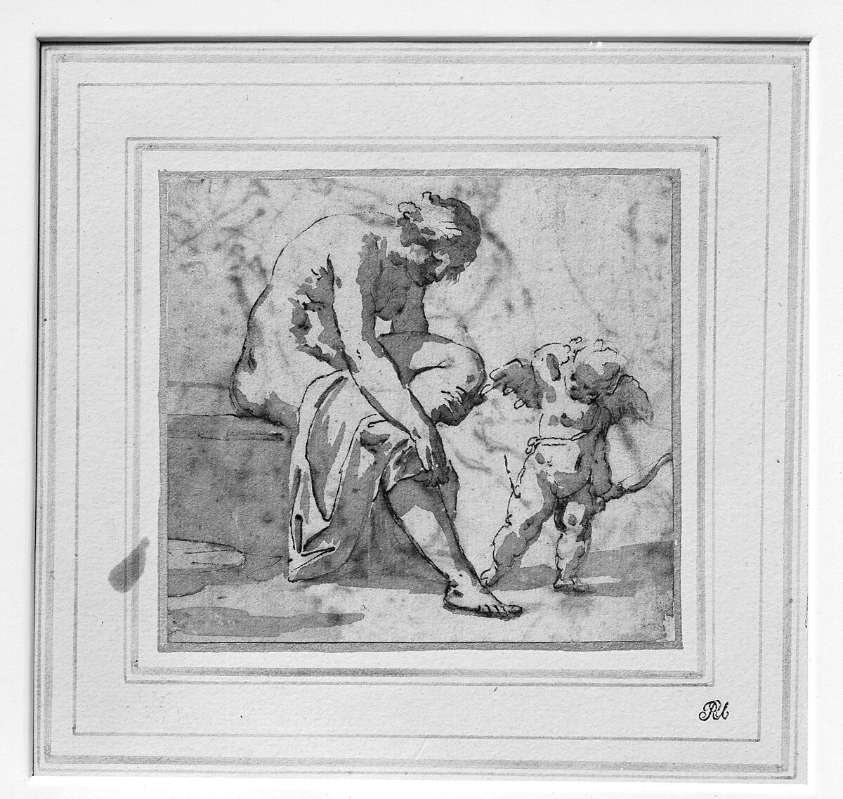 Venus Leaving the Bath, and Cupid, Anonymous, Italian, Roman-Bolognese, 17th century, Pen and brown ink, brush and brown wash