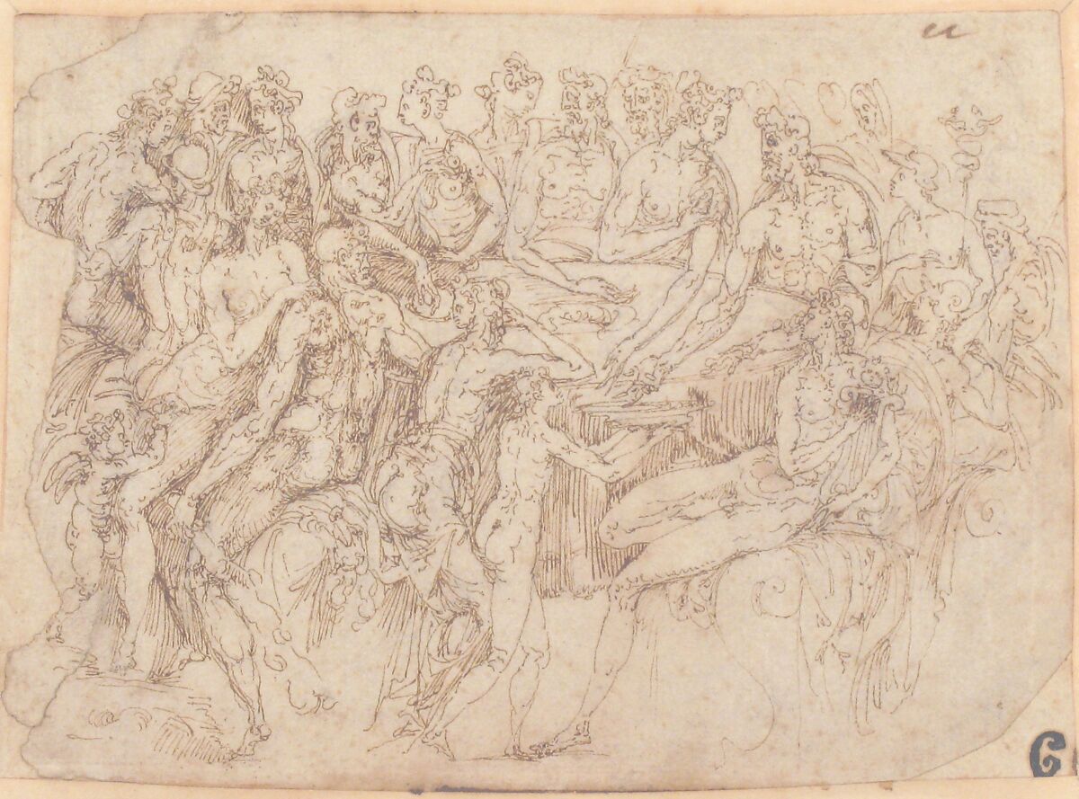 The Banquet of the Gods, Guglielmo della Porta (Italian, Porlezza, near Lake Lugano ca. 1500–1577 Rome), Pen and brown ink, over black chalk