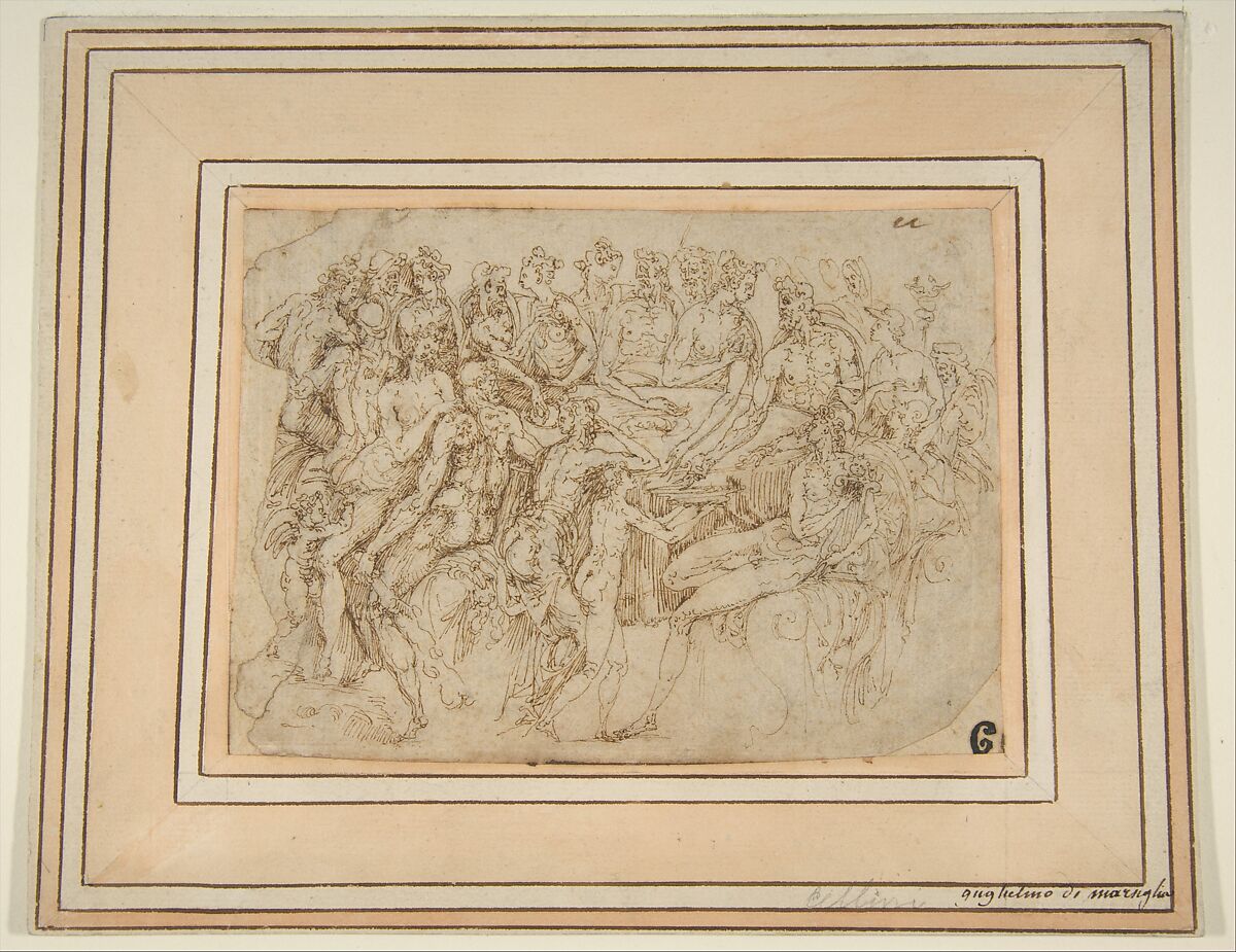 The Banquet of the Gods, Guglielmo della Porta (Italian, Porlezza, near Lake Lugano ca. 1500–1577 Rome), Pen and brown ink, over black chalk 