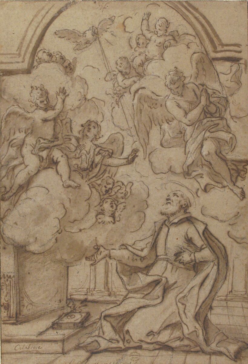 Saint in Ecstasy, attributed to Mattia Preti (Il Cavalier Calabrese) (Italian, Taverna 1613–1699 Valletta), Pen and brown ink, washed, on brownish paper