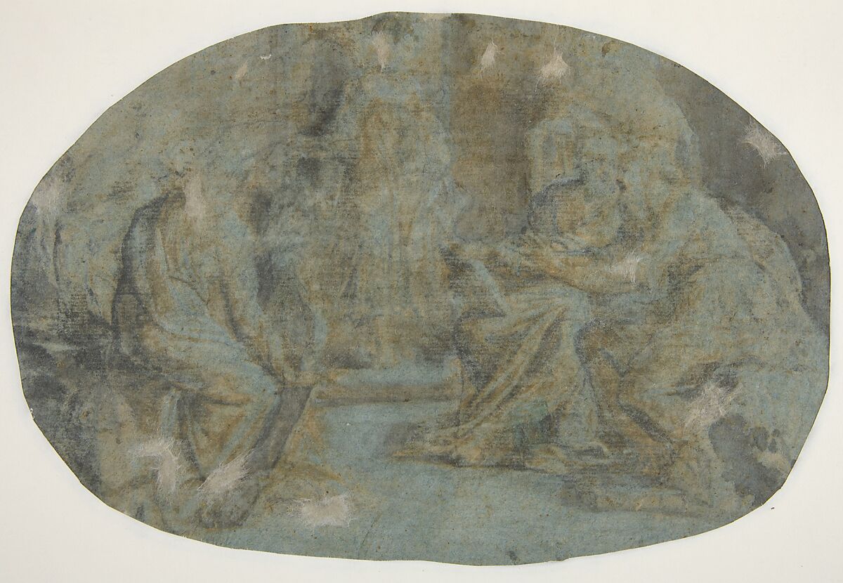 The Virgin and Saint Joseph find Jesus Disputing with the Doctors in the Temple, Camillo Procaccini (Italian, Bologna 1555–1629 Milan), Pen and black ink, brush and gray wash, highlighted with white gouache, over charcoal, on brownish paper