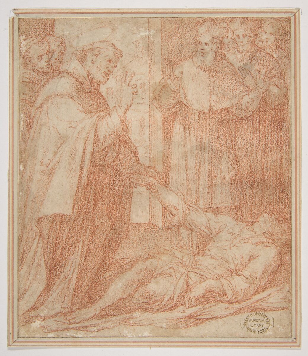 Saint Francis of Assisi Resuscitating a Dead Youth, Camillo Procaccini (Italian, Bologna 1555–1629 Milan), Red chalk 