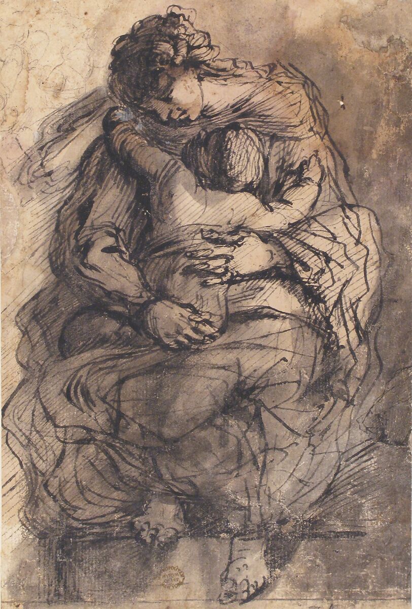 Virgin and Child, Giulio Cesare Procaccini (Italian, Bologna 1574–1625 Milan), Pen and black ink, brush and gray wash