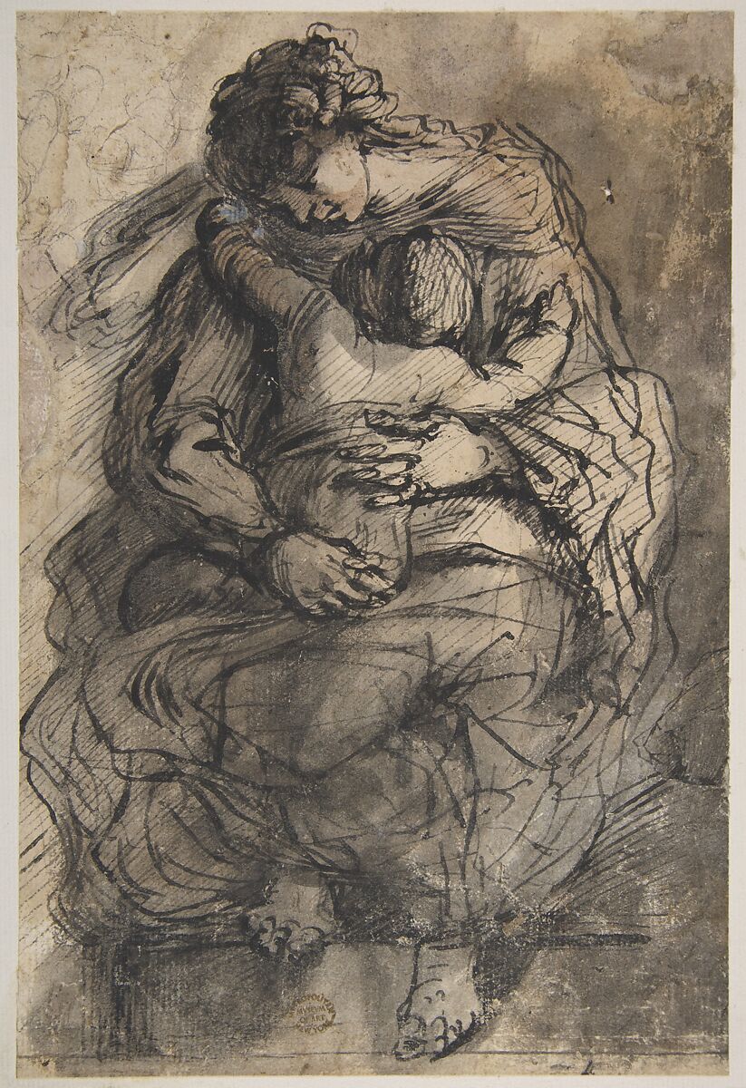 Virgin and Child, Giulio Cesare Procaccini (Italian, Bologna 1574–1625 Milan), Pen and black ink, brush and gray wash 