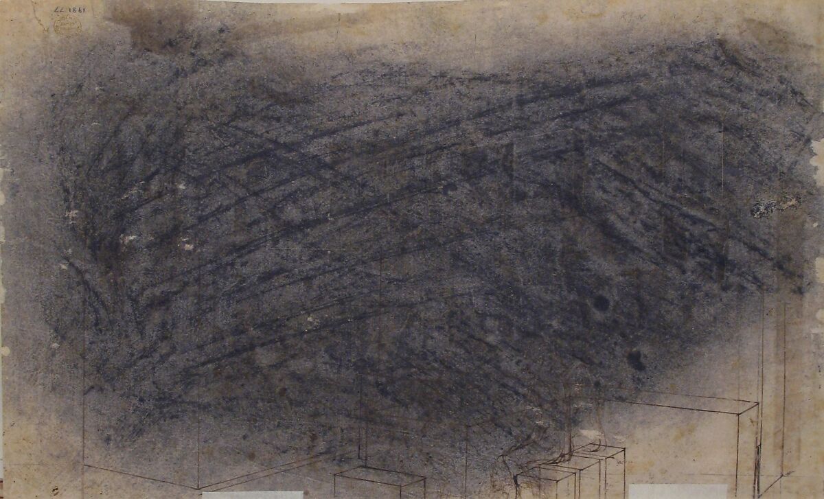 Penitent Woman Anointing the Feet of Christ at the Table of Simon the Pharisee (Luke 7:36-50), Biagio Pupini (Italian, born Bologna, active 1511–51), Pen and brown ink, brush and brown wash, highlighted with white, with ruled lines on beige paper (recto); rubbed with charcoal (for transfer?) and further ruled lines (verso)