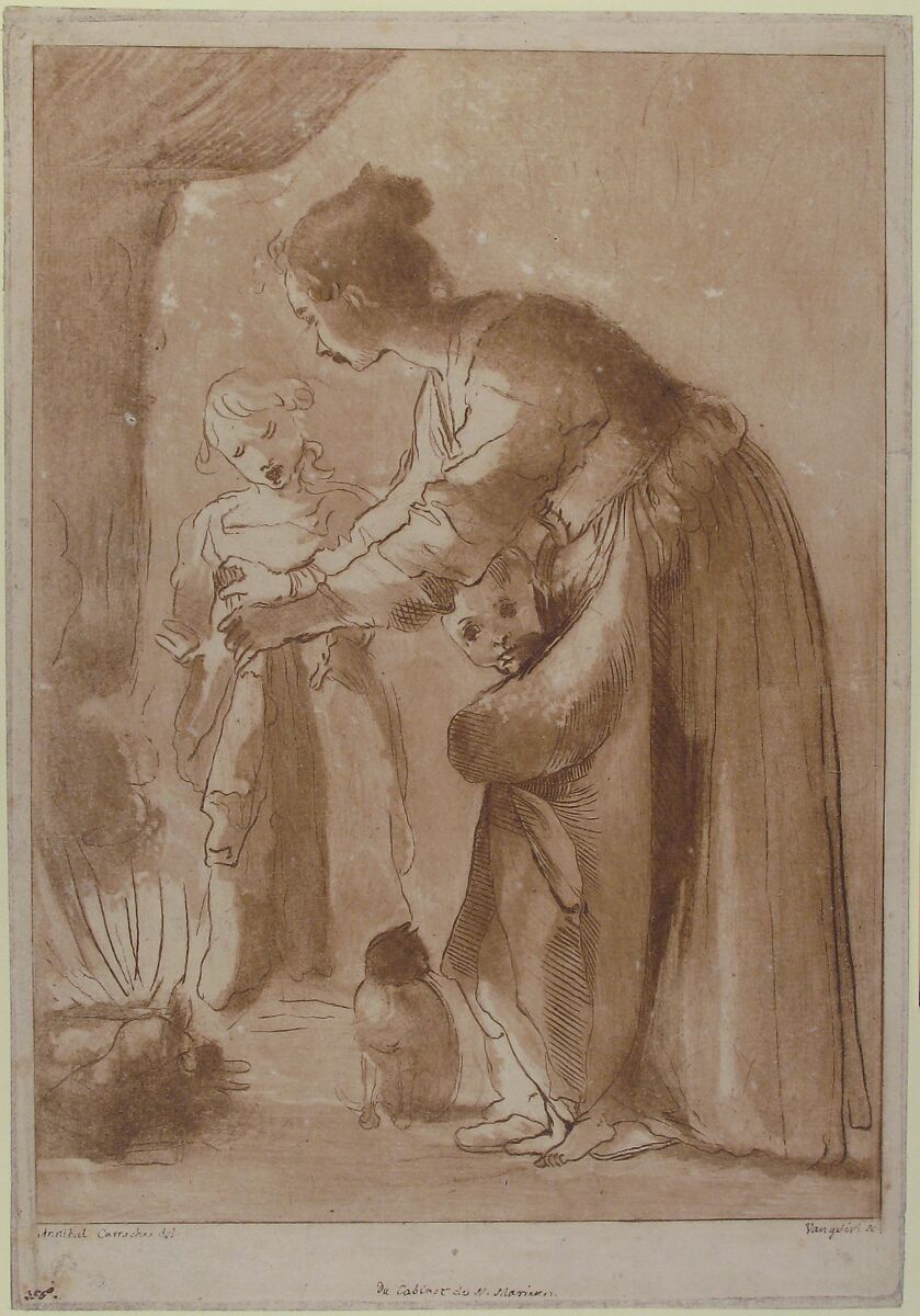 A Domestic Scene: Woman Warming Clothes and Children in Front of a Fire, Vincenzio Vangelisti (Italian, Florence 1728–1798 Milan), Mixed method engraving and etching