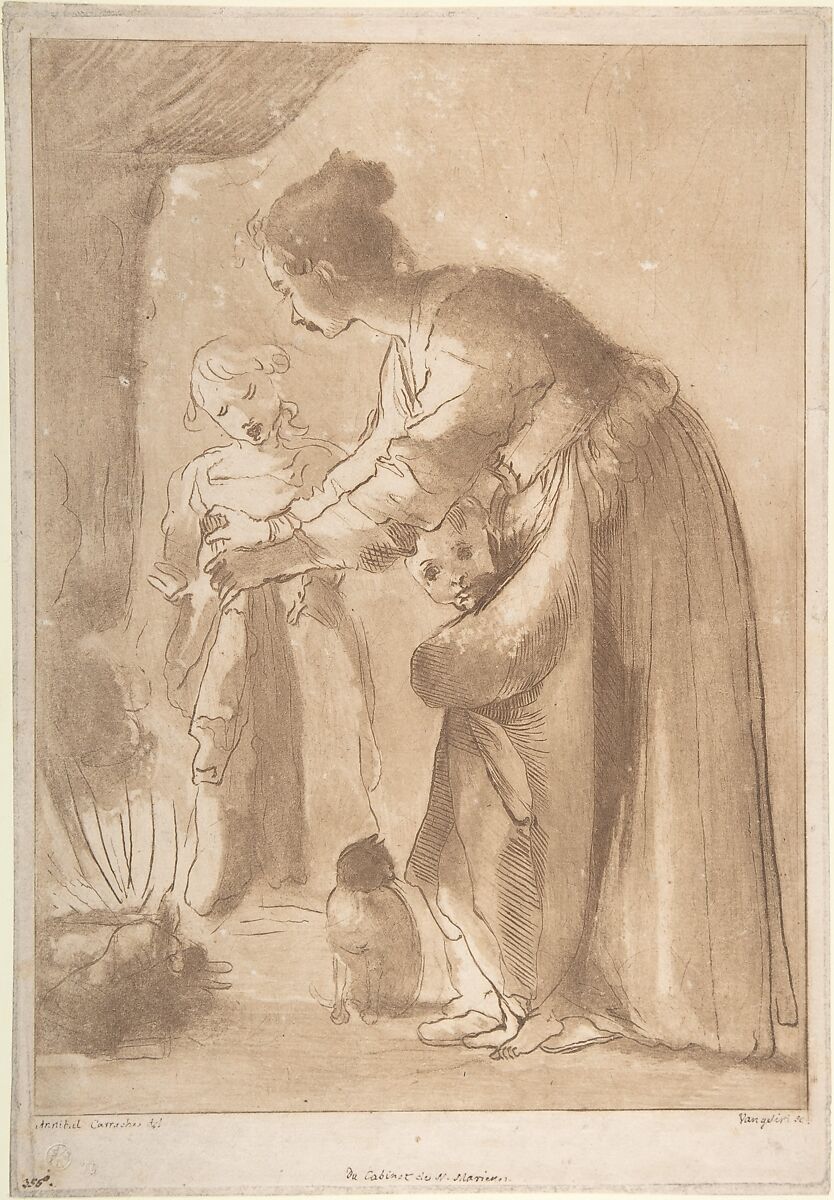 A Domestic Scene: Woman Warming Clothes and Children in Front of a Fire, Vincenzio Vangelisti (Italian, Florence 1728–1798 Milan), Mixed method engraving and etching 