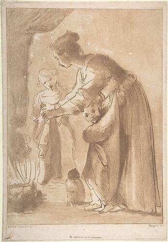 A Domestic Scene: Woman Warming Clothes and Children in Front of a Fire