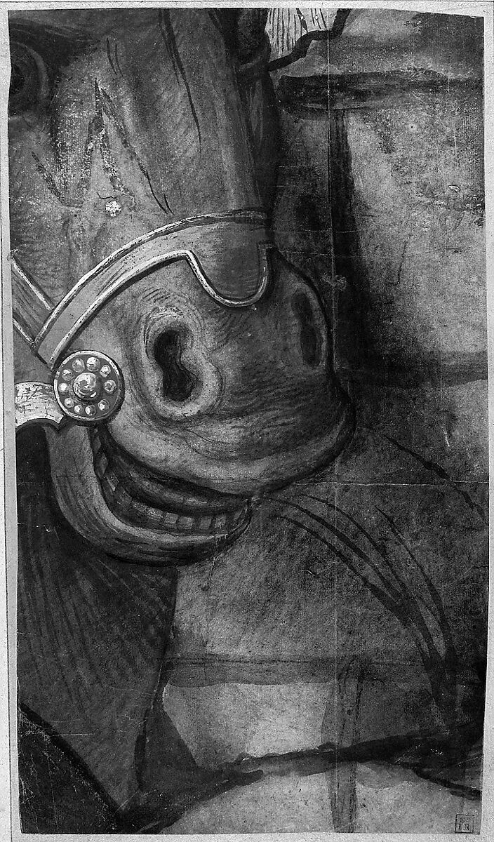 Horse's head, School of Raphael (Raffaello Sanzio or Santi) (Italian, Urbino 1483–1520 Rome), Brush and brown, red, green, yellow wash and white gouache over black chalk