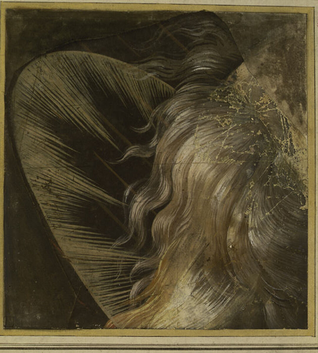 Head of an Apostle Surrounded by a Tongue of Fire and a Nimbus: Fragment of a Cartoon for a Descent of the Holy Spirit, School of Raphael (Raffaello Sanzio or Santi) (Italian, Urbino 1483–1520 Rome), Brush, yellow, orange, brown, cream, and white gouache