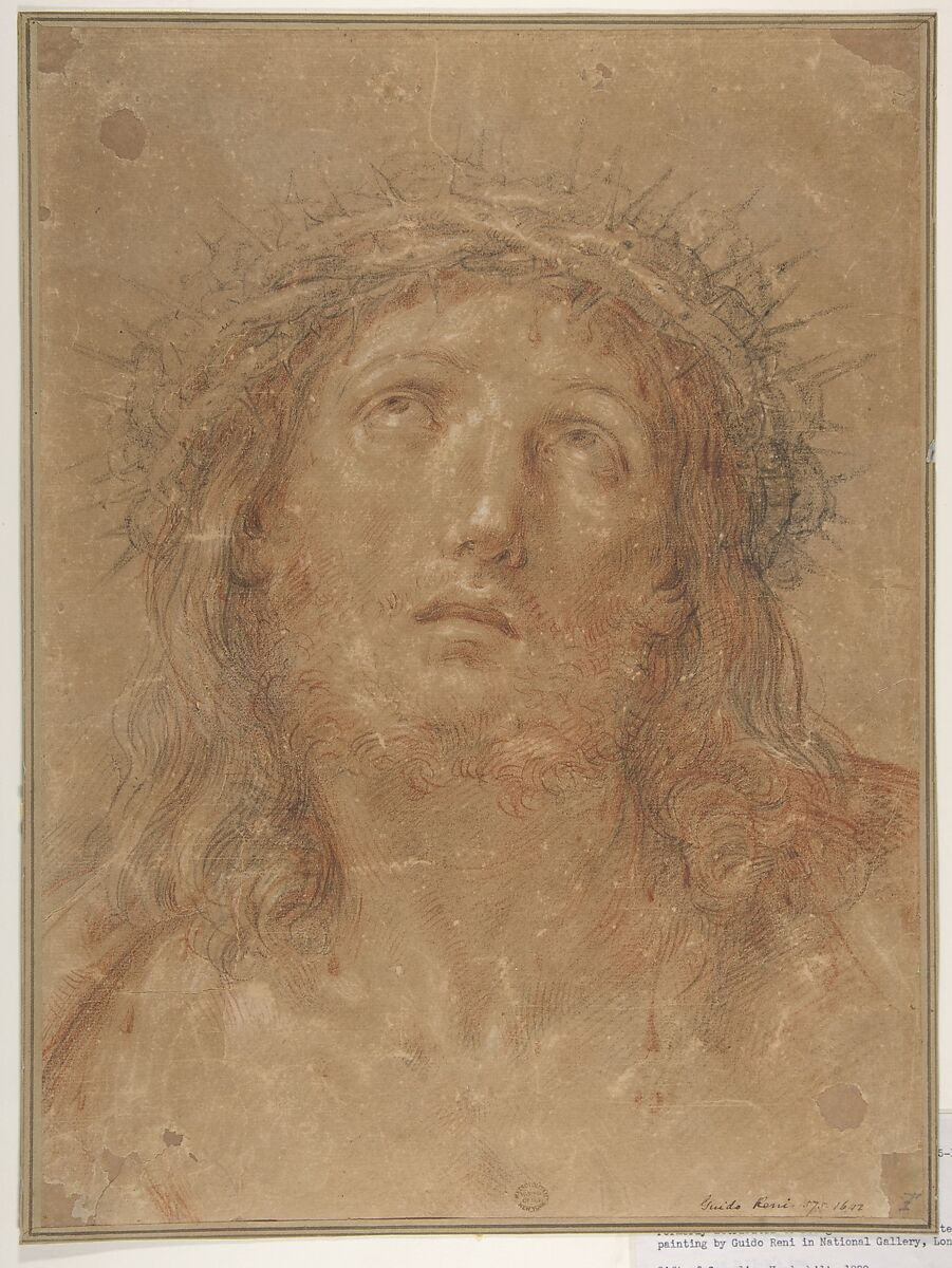 Ecce Homo, Bolognese School, after Guido Reni (Italian, Bologna 1575–1642 Bologna) [?], Black and red chalk on brownish paper 