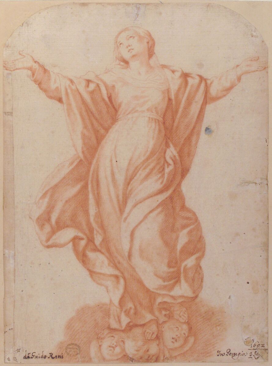 Assumption of the Virgin, After Guido Reni (Italian, Bologna 1575–1642 Bologna), Red chalk