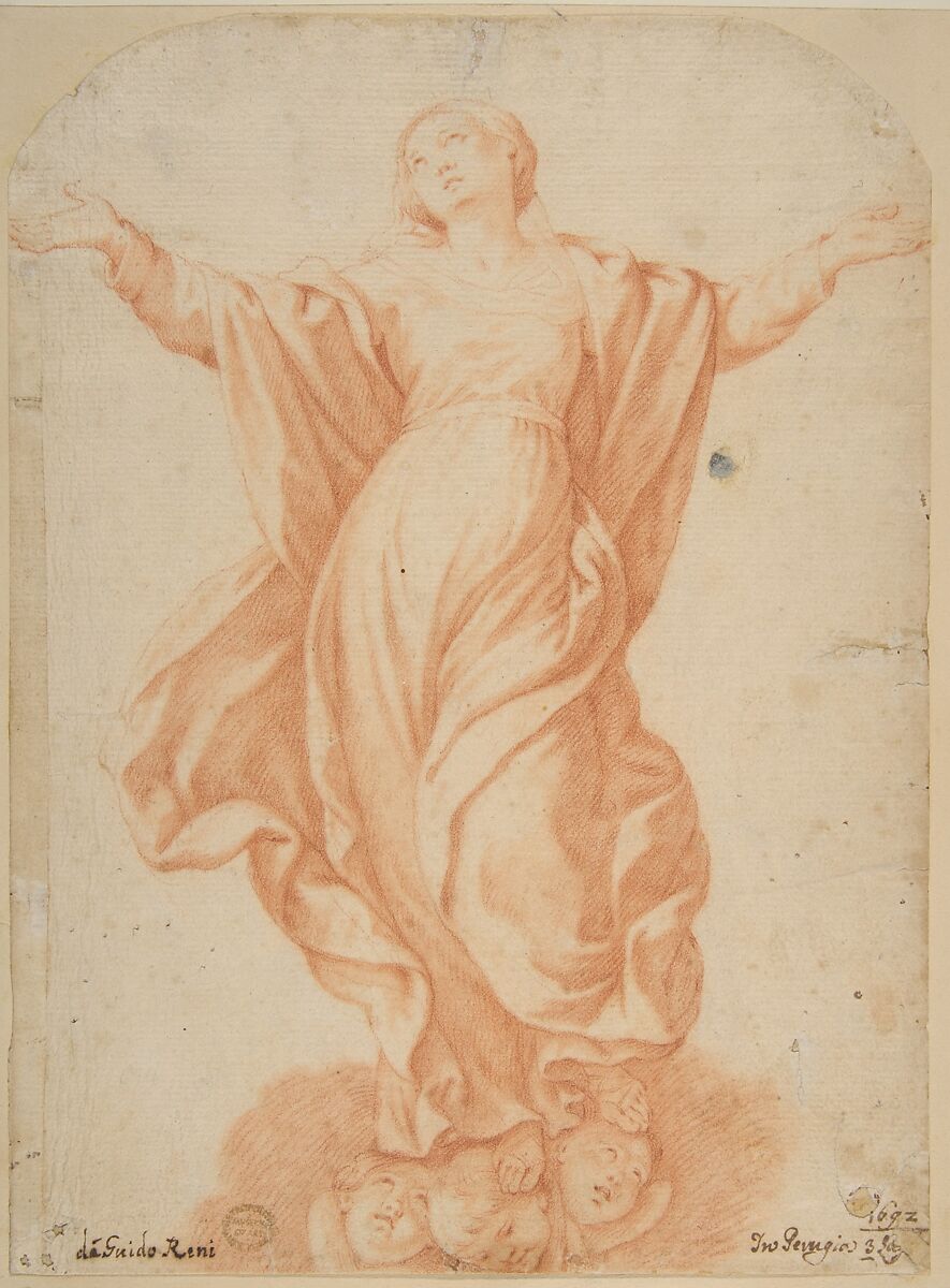 Assumption of the Virgin, After Guido Reni (Italian, Bologna 1575–1642 Bologna), Red chalk 