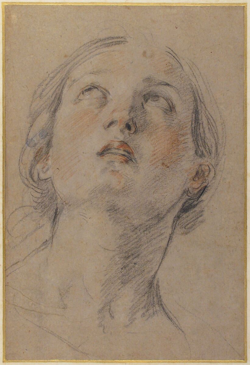 The Head of a Woman Looking Up (Judith), Guido Reni (Italian, Bologna 1575–1642 Bologna), Red and black chalk