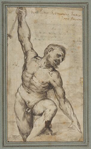 Nude Male Figure with Upraised Right Arm