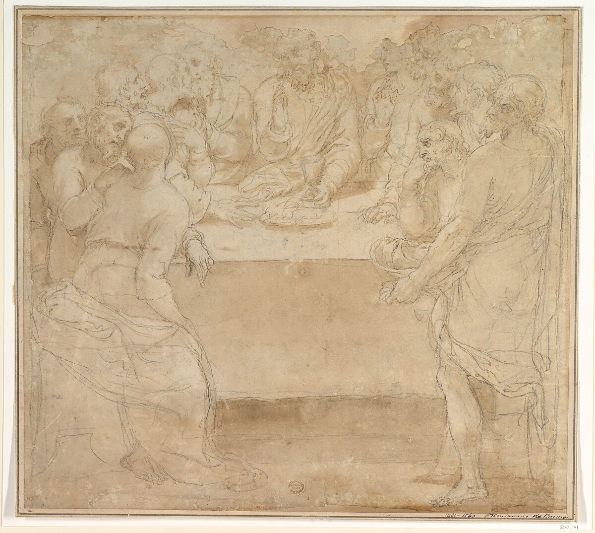 The Last Supper, Anonymous, Italian, mid-16th century, Brush and brown wash, over black chalk 