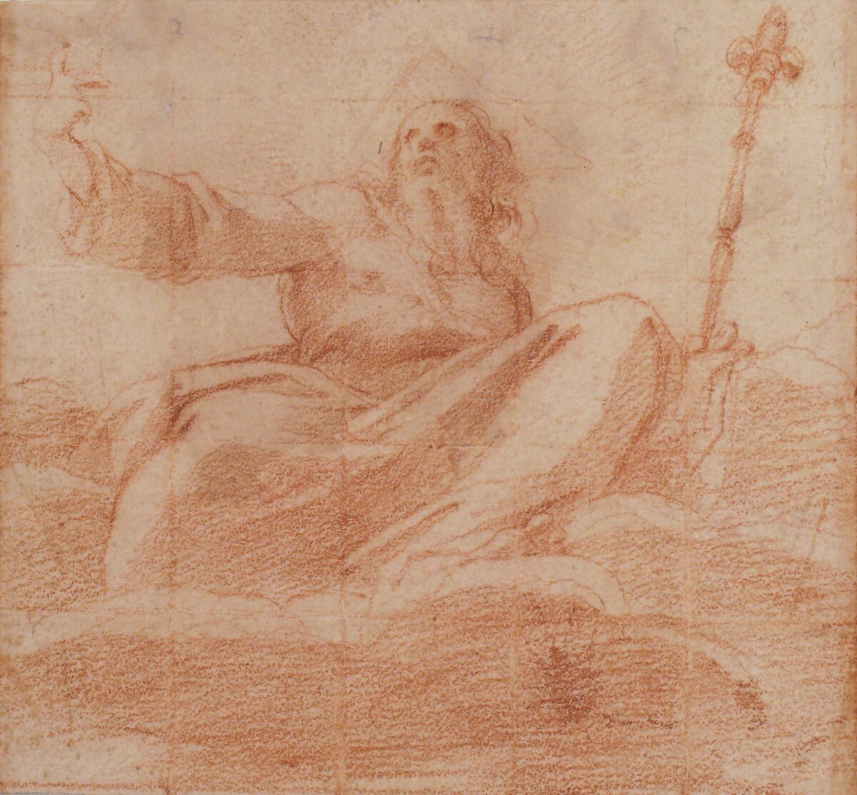 God the Father, Pomarancio (Cristoforo Roncalli) (Italian, Pomarance ca. 1553–1626 Rome), Red chalk; squared in red chalk