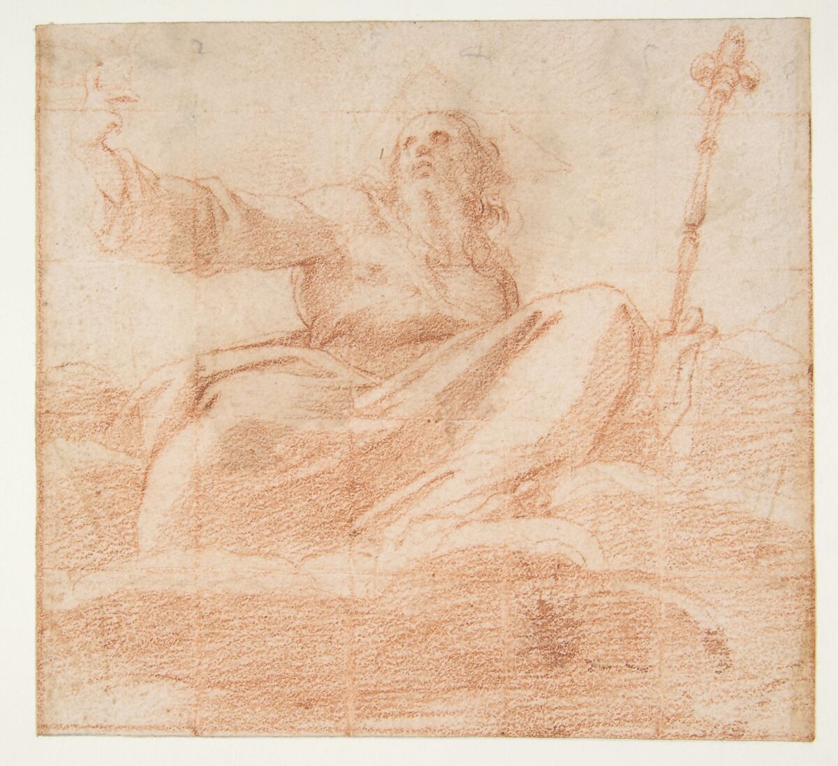 God the Father, Pomarancio (Cristoforo Roncalli) (Italian, Pomarance ca. 1553–1626 Rome), Red chalk; squared in red chalk 