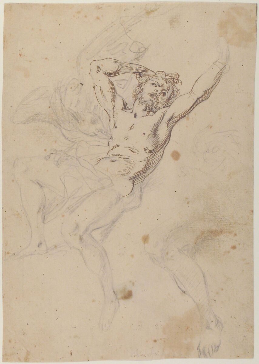 Study for a Prometheus Bound (recto); slight sketch of head and shoulders of man in lead pencil (verso), Salvator Rosa (Italian, Arenella (Naples) 1615–1673 Rome), Pen, brown ink and lead graphite