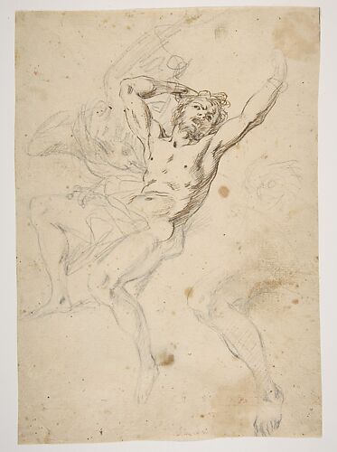 Study for a Prometheus Bound (recto); slight sketch of head and shoulders of man in lead pencil (verso)