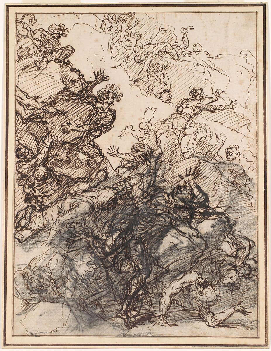 The Fall of the Giants, Salvator Rosa (Italian, Arenella (Naples) 1615–1673 Rome), Pen and brown ink, over charcoal