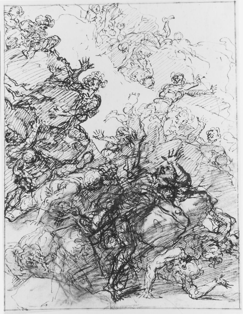 The Fall of the Giants, Salvator Rosa (Italian, Arenella (Naples) 1615–1673 Rome), Pen and brown ink, over charcoal