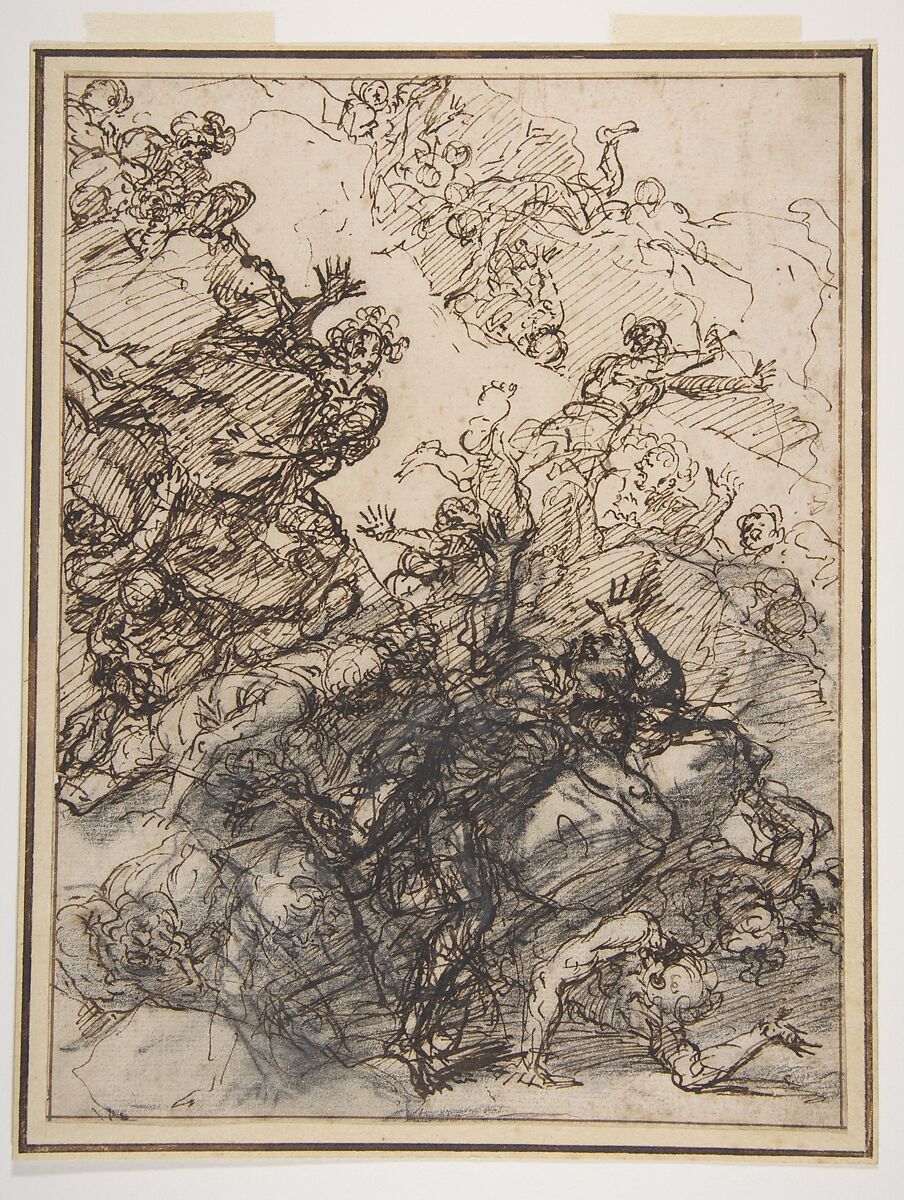 The Fall of the Giants, Salvator Rosa (Italian, Arenella (Naples) 1615–1673 Rome), Pen and brown ink, over charcoal 