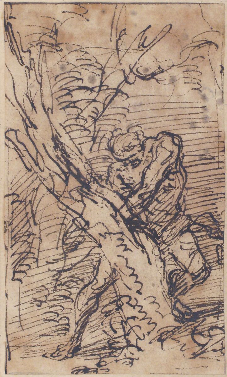 Milo of Crotona, Salvator Rosa (Italian, Arenella (Naples) 1615–1673 Rome), Pen and brown ink