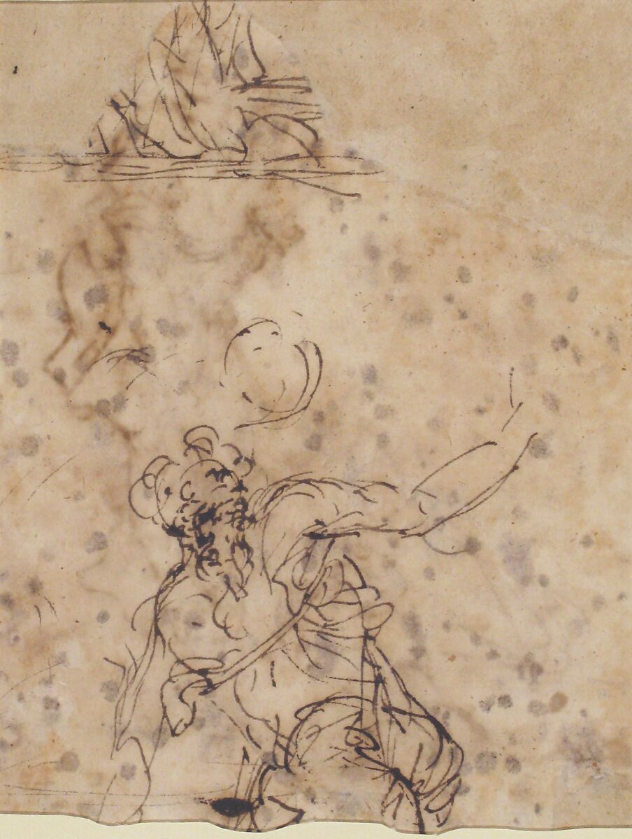 Studies for a Figure Lifted from a Grave or Pit by Cords (recto); Further Study of the Same Figure (verso), Salvator Rosa (Italian, Arenella (Naples) 1615–1673 Rome), Pen and brown ink (recto and verso)