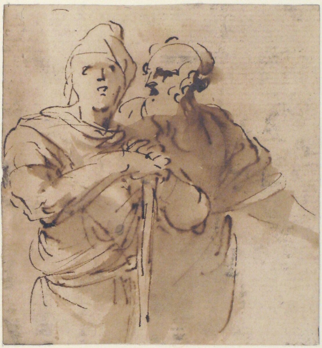 Two Men Seen Three- Quarter Length, Salvator Rosa (Italian, Arenella (Naples) 1615–1673 Rome), Pen and brown ink, brown wash
