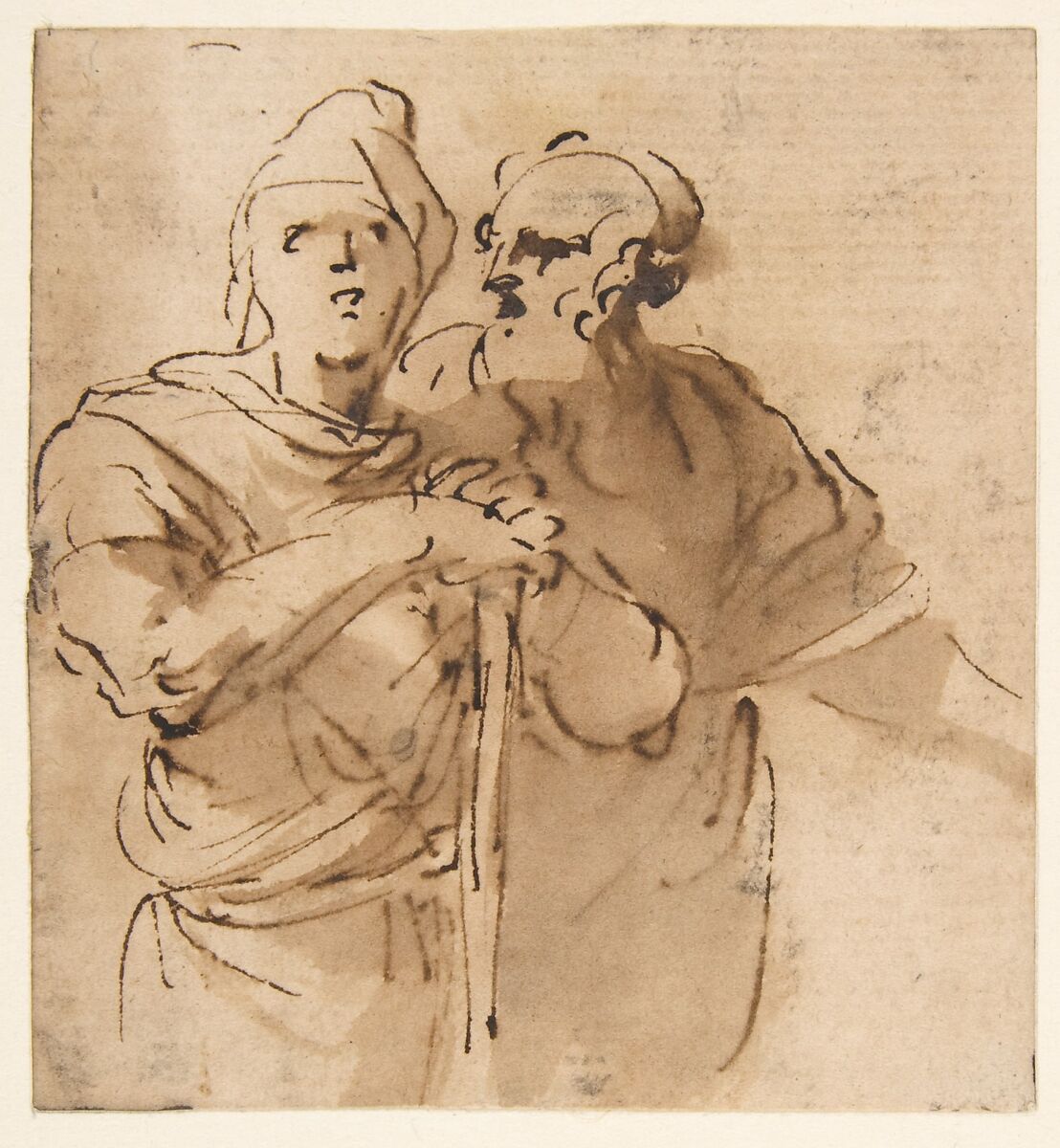 Two Men Seen Three- Quarter Length, Salvator Rosa (Italian, Arenella (Naples) 1615–1673 Rome), Pen and brown ink, brown wash 