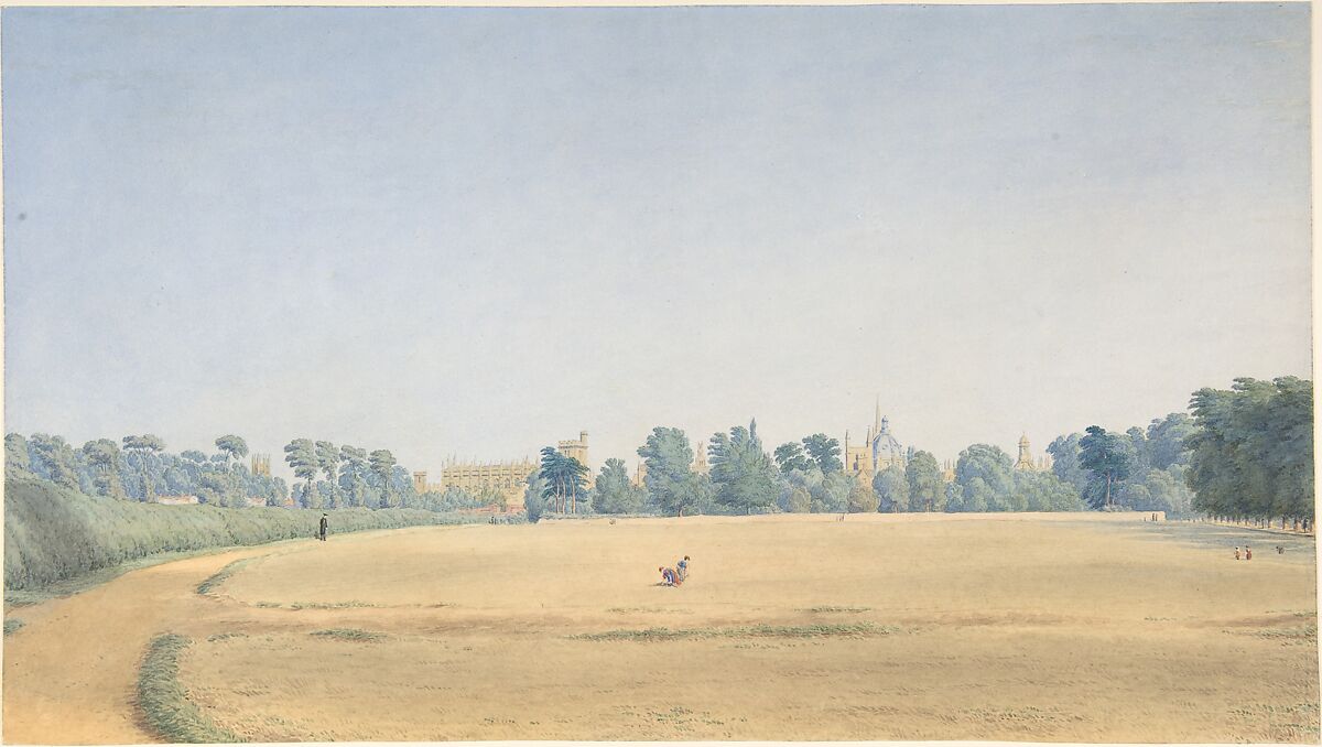 View of University Park looking towards New College, Oxford, William Turner of Oxford (British, Black Bourton, Oxfordshire 1789–1862 Oxford), Watercolor over graphite 