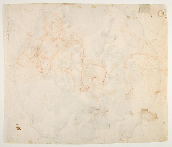 The Virgin Nursing the Christ Child, in a Glory of Angels (recto); Studies for seated figures of Christ and God the Father in red chalk (verso)