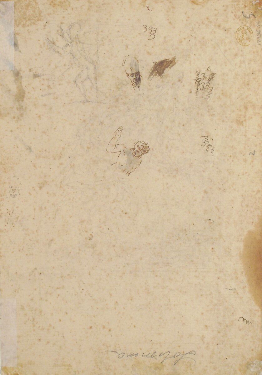 Two Kneeling and Two Standing Figures, Nicola Maria Rossi (Italian, Naples (?) 1690–1758 Naples), Pen, brown ink, gray wash, over black chalk. Scribbled figure studies in pen and black chalk on verso, including a young man and a bishop in a mitre