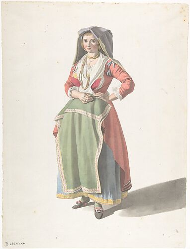 Young Woman Standing in Traditional Neapolitan Dress