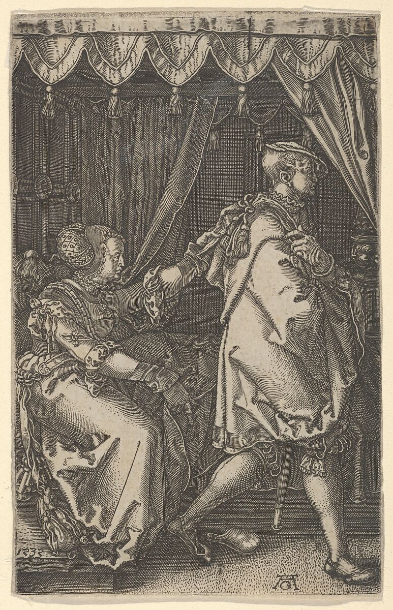 Joseph and Potiphar's Wife, from "The Story of Joseph", Heinrich Aldegrever (German, Paderborn ca. 1502–1555/1561 Soest), Engraving; second state of two 
