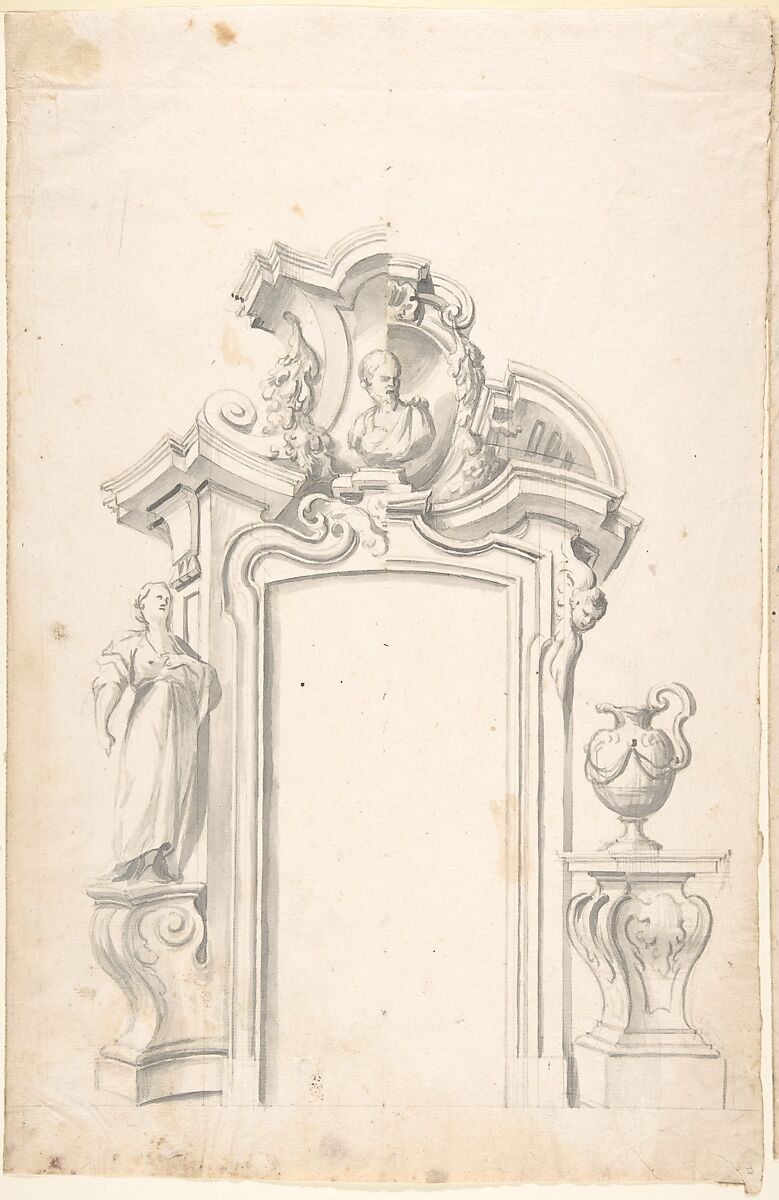 Two Alternate Designs for a Doorway, Anonymous, Italian, Piedmontese, 18th century, Brush and gray wash, over ruled and compass constructions in leadpoint or graphite 