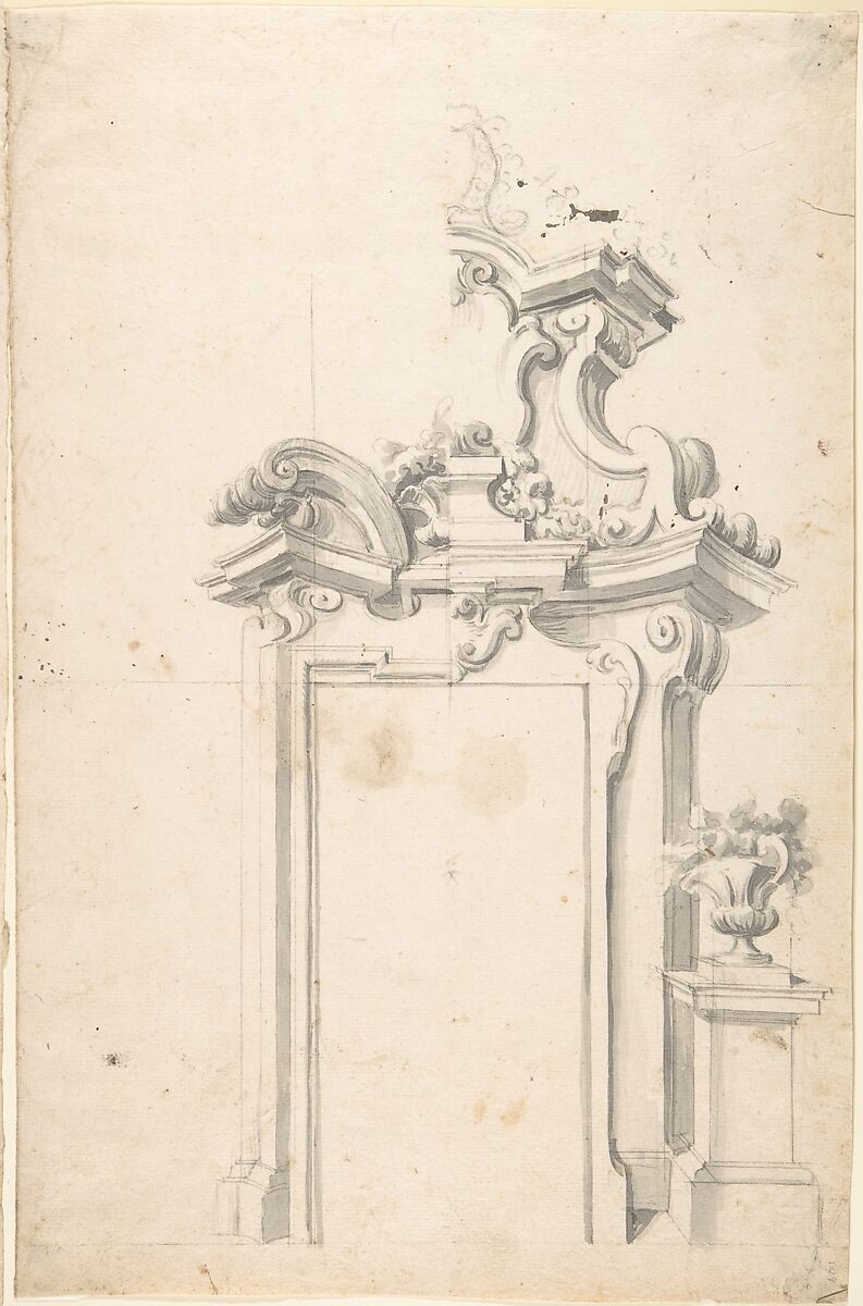 Two Alternate Designs for a Doorway, Anonymous, Italian, Piedmontese, 18th century, Brush and gray wash, over ruled and compass constructions in leadpoint or graphite 