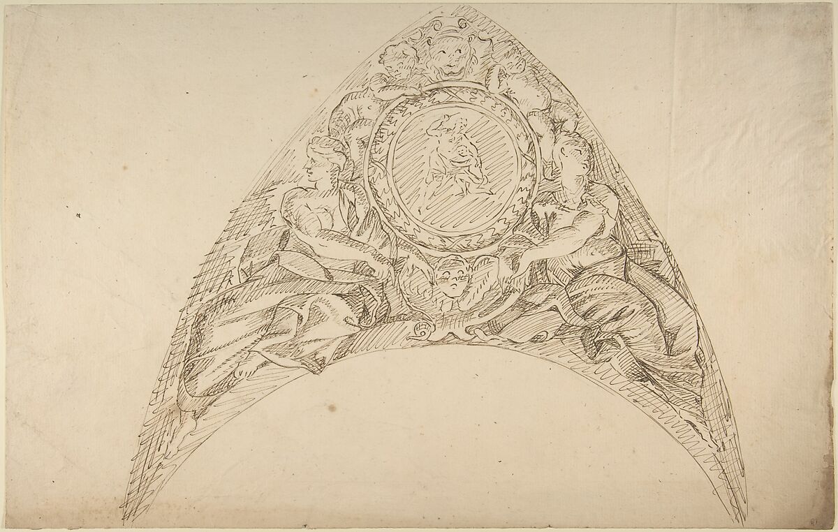 Design for a Pedentive Decoration, Anonymous, Italian, Piedmontese, 18th century, Pen and brown ink, over leadpoint 