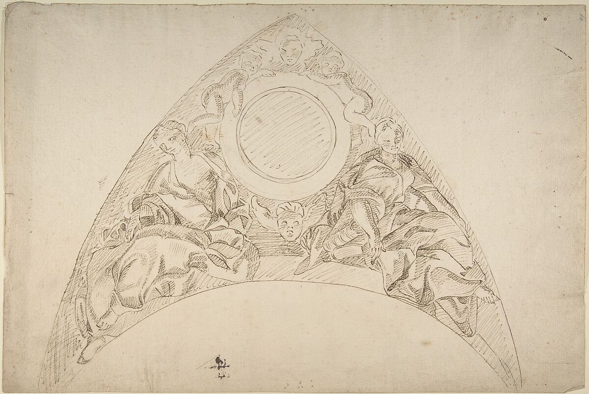Design for a Pedentive Decoration, Anonymous, Italian, Piedmontese, 18th century, Pen and brown ink over leadpoint 