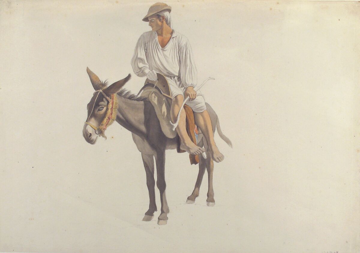 Peasant on a Donkey, Giovanni Battista ("Titta") Lusieri (Italian, Rome 1754–1821 Athens), Watercolor, over graphite.