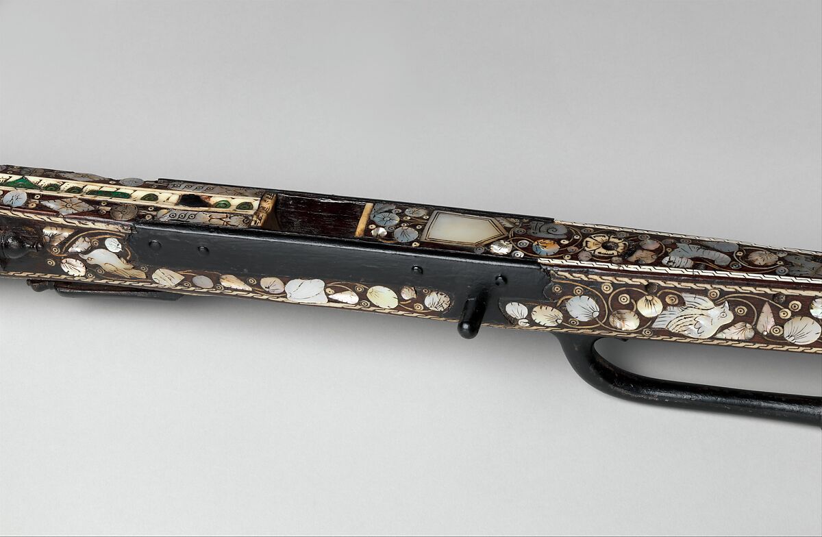 Crossbow, Steel, wood (Indian rosewood), staghorn, mother-of-pearl, probably British, possibly London