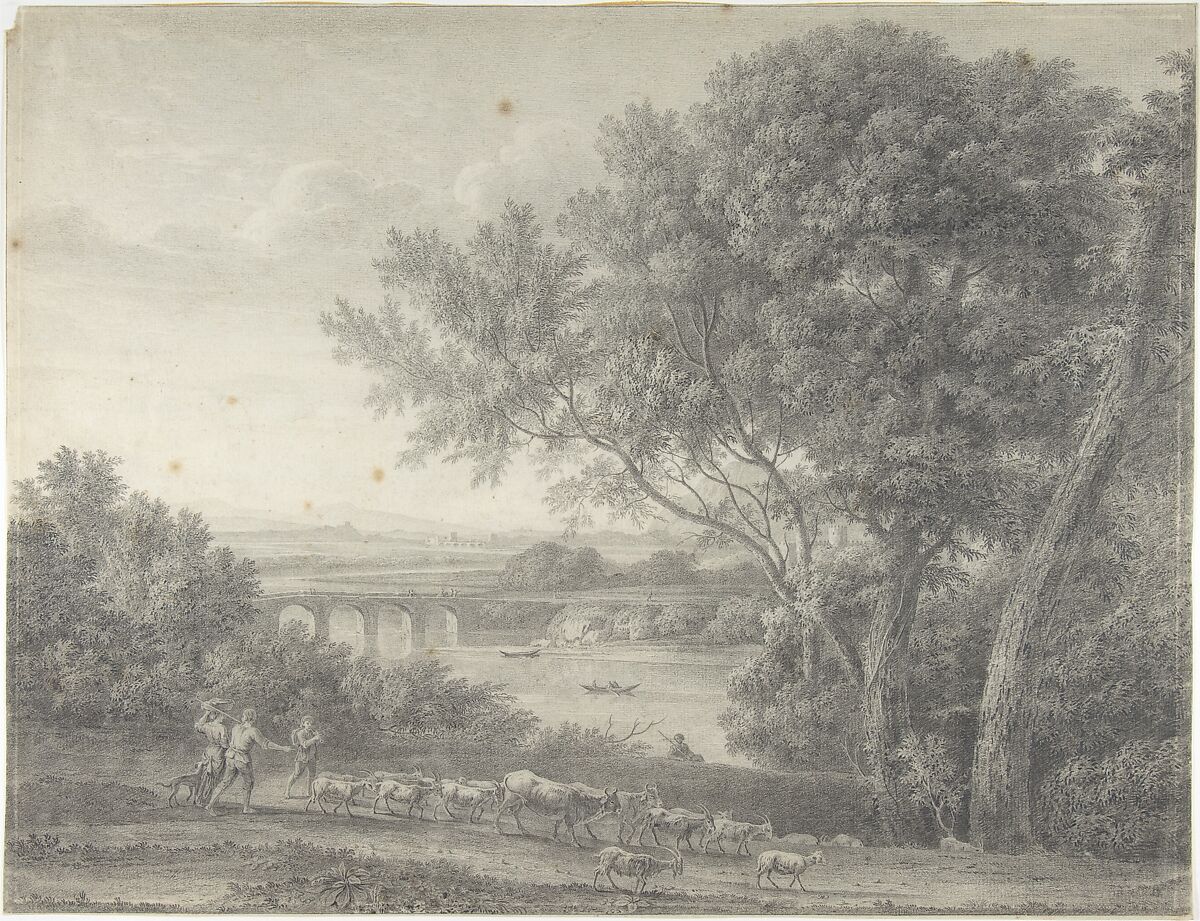 Classical Landscape with Herdsmen in the Foreground, Giovanni Battista ("Titta") Lusieri (Italian, Rome 1754–1821 Athens), Graphite 